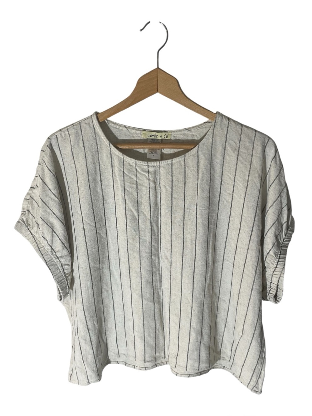 C23- Linen top Camille & Co Women's Short Sleeve Top in Stripes